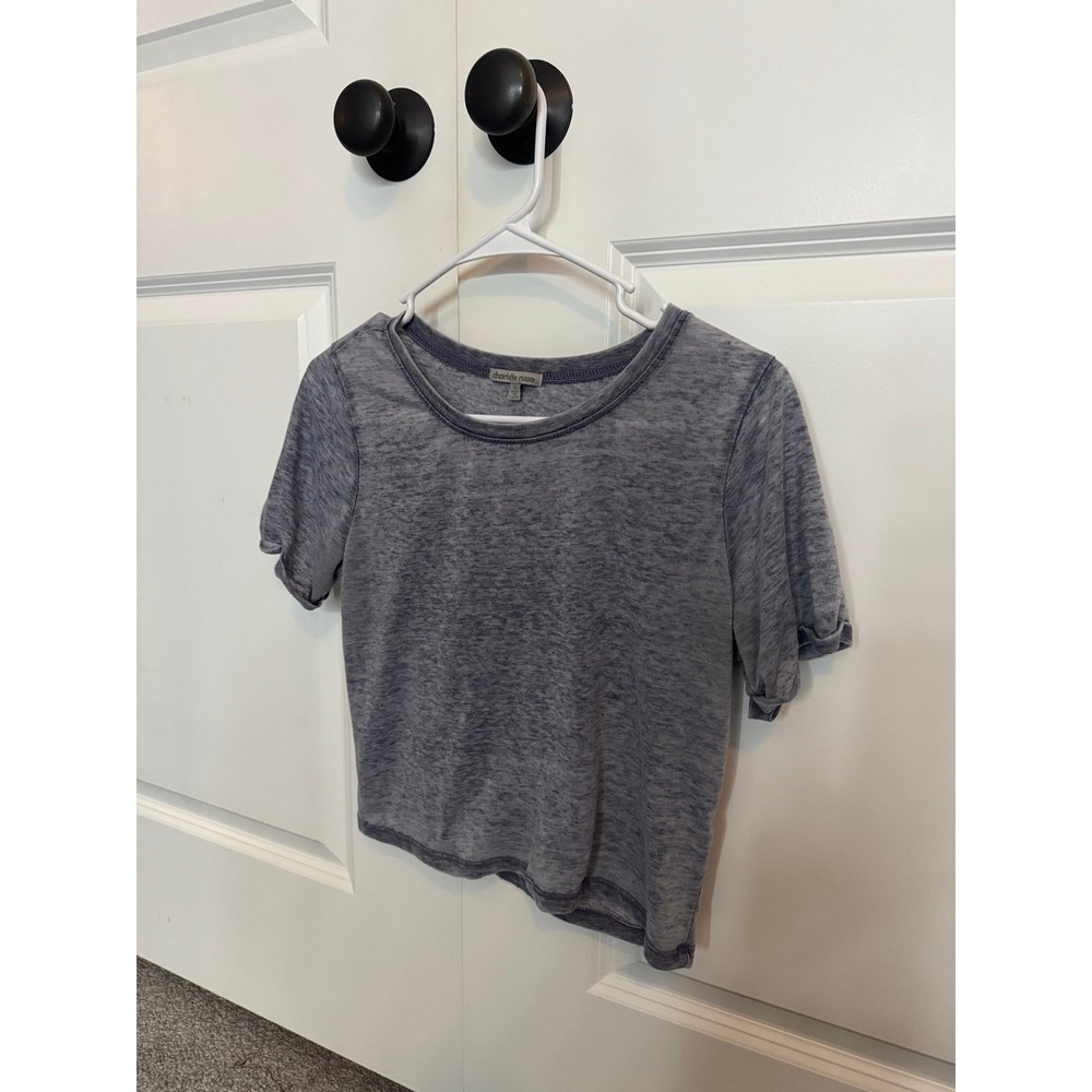 Charlotte Russe Womens Blue Gray Oversized Cropped T-Shirt Size Small